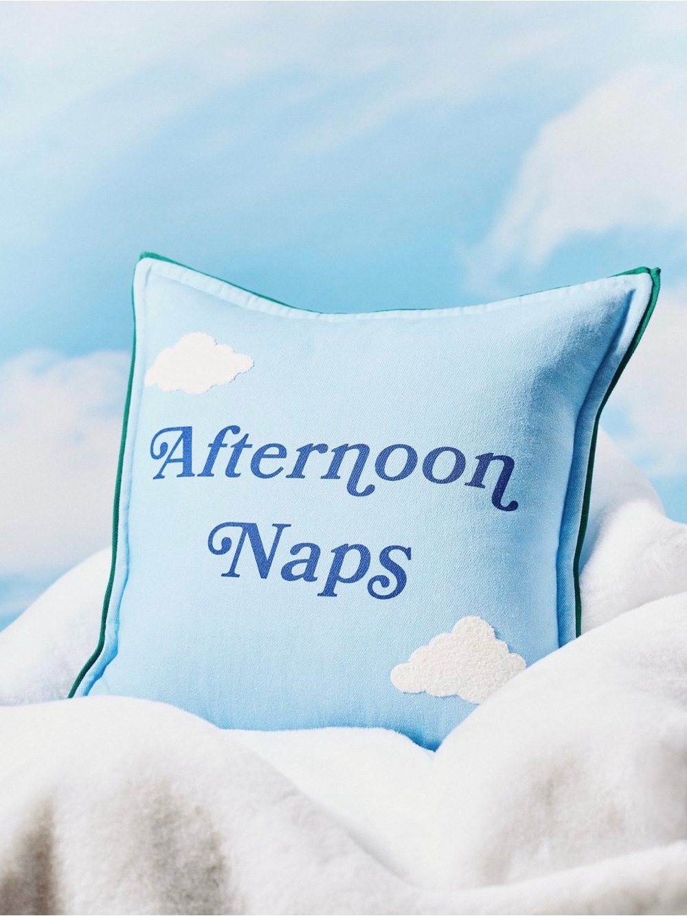 New Anthropologie Afternoon Naps pillow cover Blue clouds bird